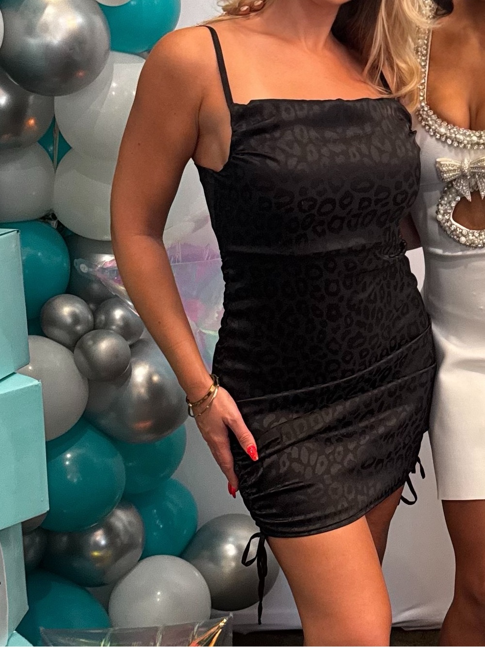 Black Leopard-Print Satin Mini Dress